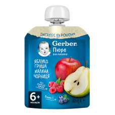 Пюре для дітей від 6міс Яблуко, груша, малина і чорниця Gerber д/п 90г