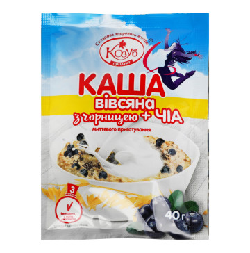 Каша миттєвого приготування Вівсяна з чорницею+чіа Козуб продукт м/у 40г