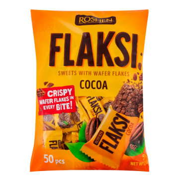 Цукерки з вафельними пластівцями Какао Flaksi Roshen м/у 500г