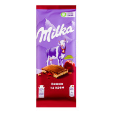 Шоколад молочний з кремовою начинкою зі смаком вишні та вишневою начинкою Milka м/у 90г