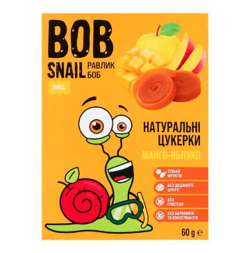 Цукерки фруктові натуральні Mango-apple Rolls Bob Snail к/у 60г