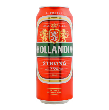 Пиво 0.5л 7.5% світле фільтроване пастеризоване Strong Hollandia з/б