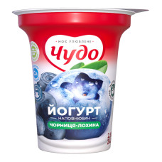 Йогурт 2.5% з наповнювачем фруктовим Чорниця-лохина Чудо ст 240г Йогурт 2.5% з наповнювачем фруктовим Чорниця-лохина Чудо ст 240г