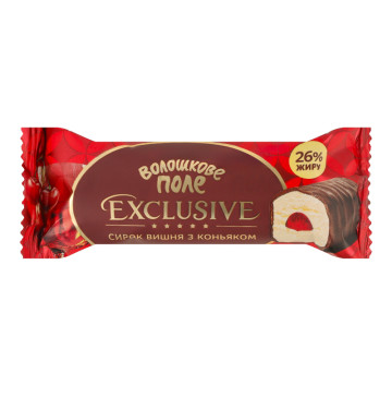 Сирок глазурований 26% солодкий з наповнювачем з ягідним пюре Вишня-коньяк Exclusive Волошкове поле м/у 36г