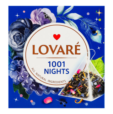 Бленд чаю чорного та зеленого листового з пелюстками квітів та ароматом винограду 1001 ніч Lovare до/в 15х2г