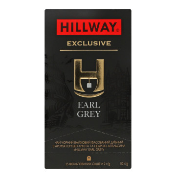 Чай чорний байховий дрібний з ароматом бергамота та цедрою апельсина Earl Grey Exclusive Hillway в/с к/у 25х2г
