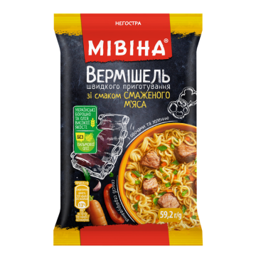 Вермішель швидкого приготування зі смаком смаженого м’яса з овочами та зеленню негостра Мівіна м/у 59.2г