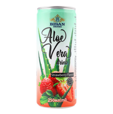 Напій безалкогольний соковий негазований з ароматом полуниці Aloe vera Bisan Drinks з/б 250мл