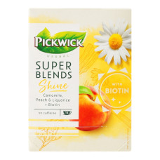 Чай фруктово-трав'яний ароматизований Camomile peach&liquorice+Biotin Shine Super Blends Pickwick к/у 15х1.5г