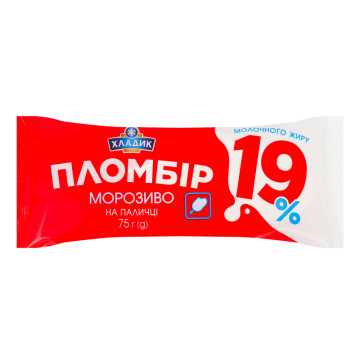 Морозиво 19% на паличці Пломбір 19 Хладик м/у 75г