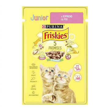Корм консервований повнораціонний для кошенят з куркою в підливці Junior Friskies м/у 85г