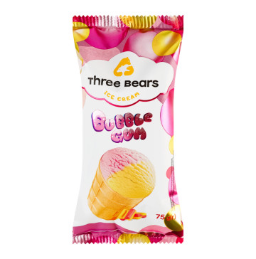 Морозиво 10% у вафельному стаканчику Bubble gum Three bears м/у 75г